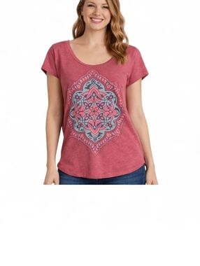Lucky Brand Graphic Tee Boho Mandala Print Short Sleeve Top Small
